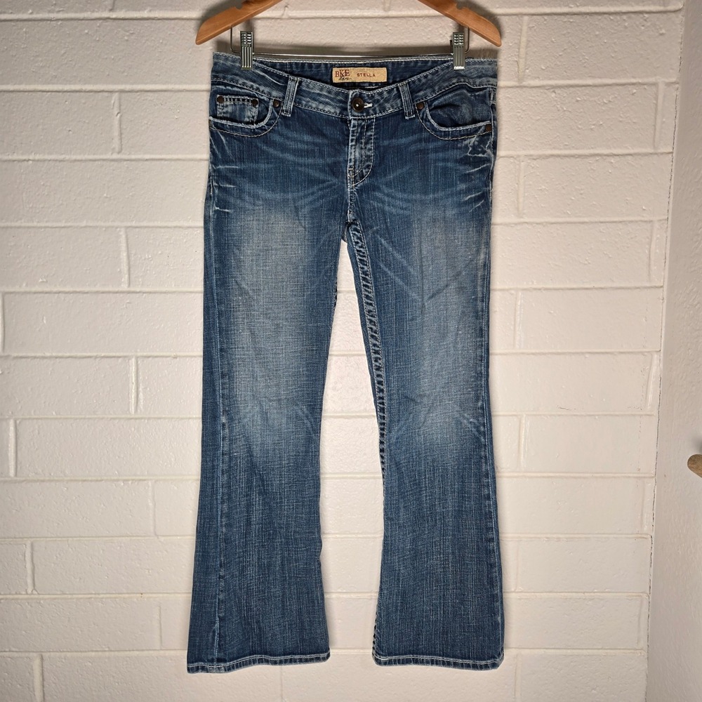 BKE Stella‎ Jeans 34x28.5 Blue Denim Low Rise Bootcut Y2K Distressed Western